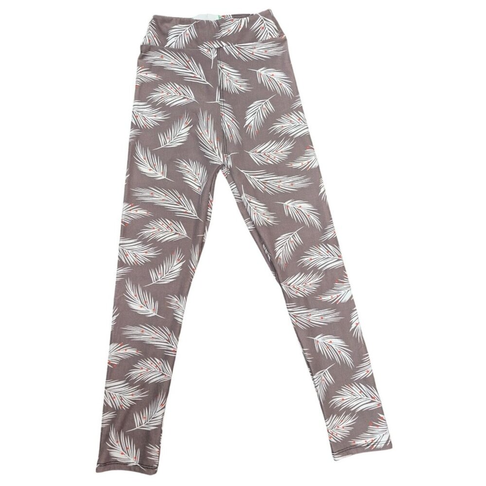 Kids Gray/White/Red Leaf Pattern Leggings XS